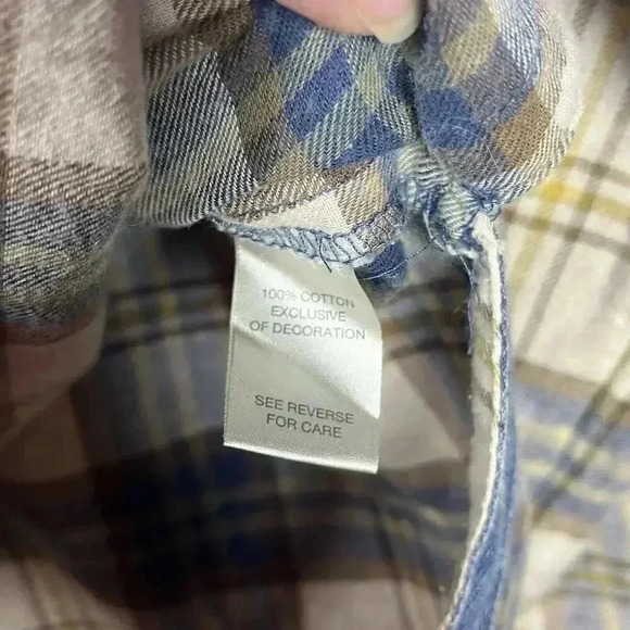 BKE flannel pleated button up long sleeve blouse womens XS 100% Cotton blue tan - Picture 6 of 9